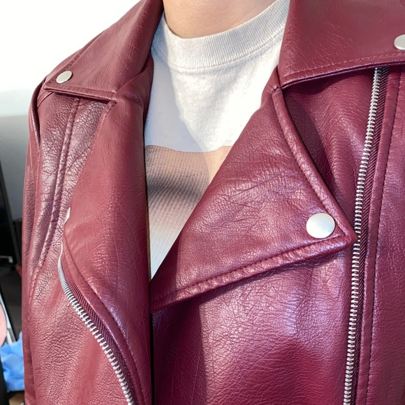 Maroon Faux Leather Jacket - Picture 1 of 2